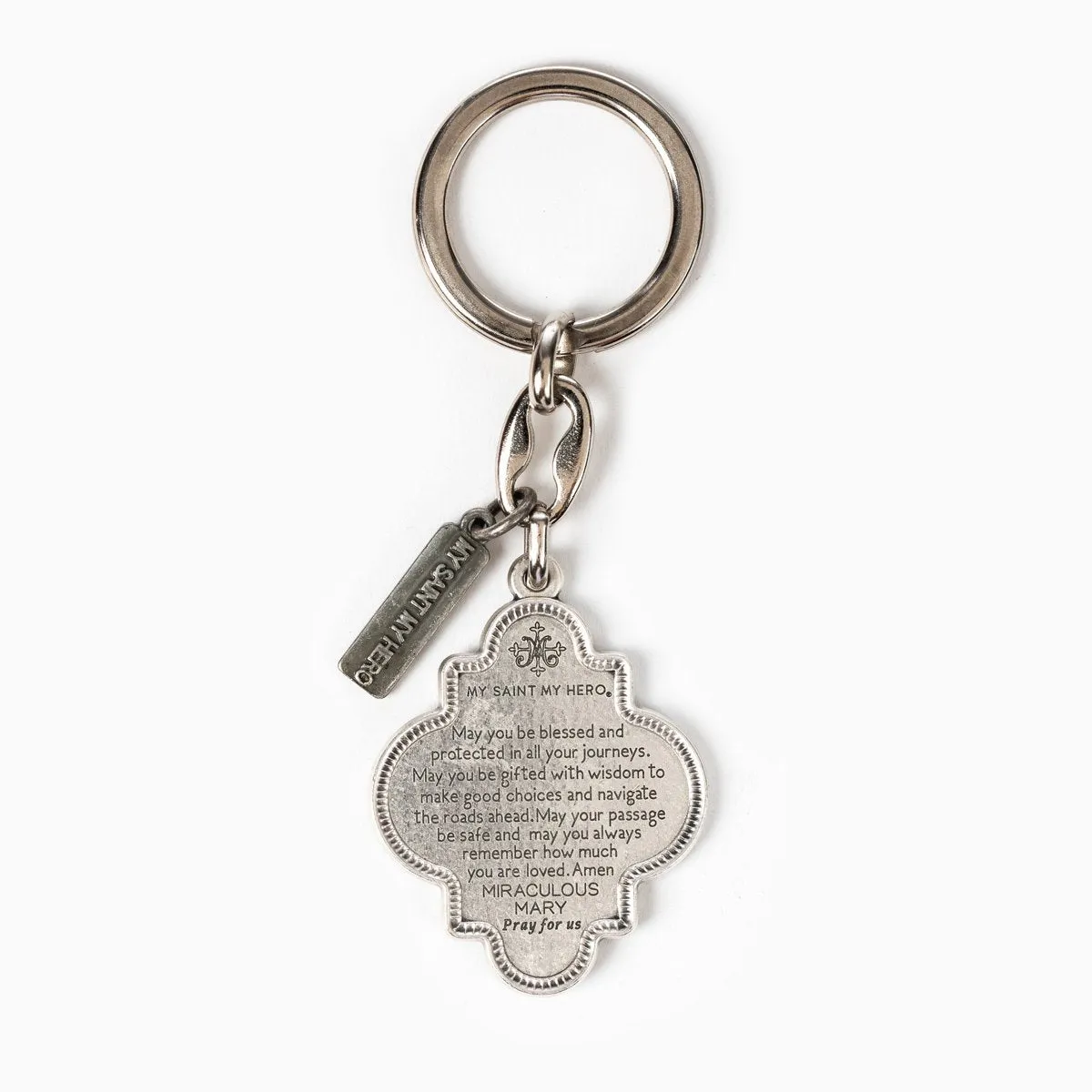 Blessed Mother Mary Miracles Key Ring- Silver