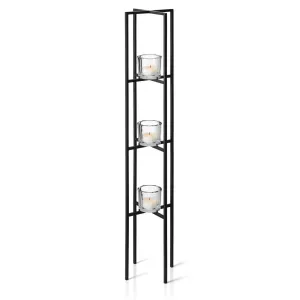 Blomus Glass Candle Holder on 3-Tiered Black Steel Frame NERO 100cm