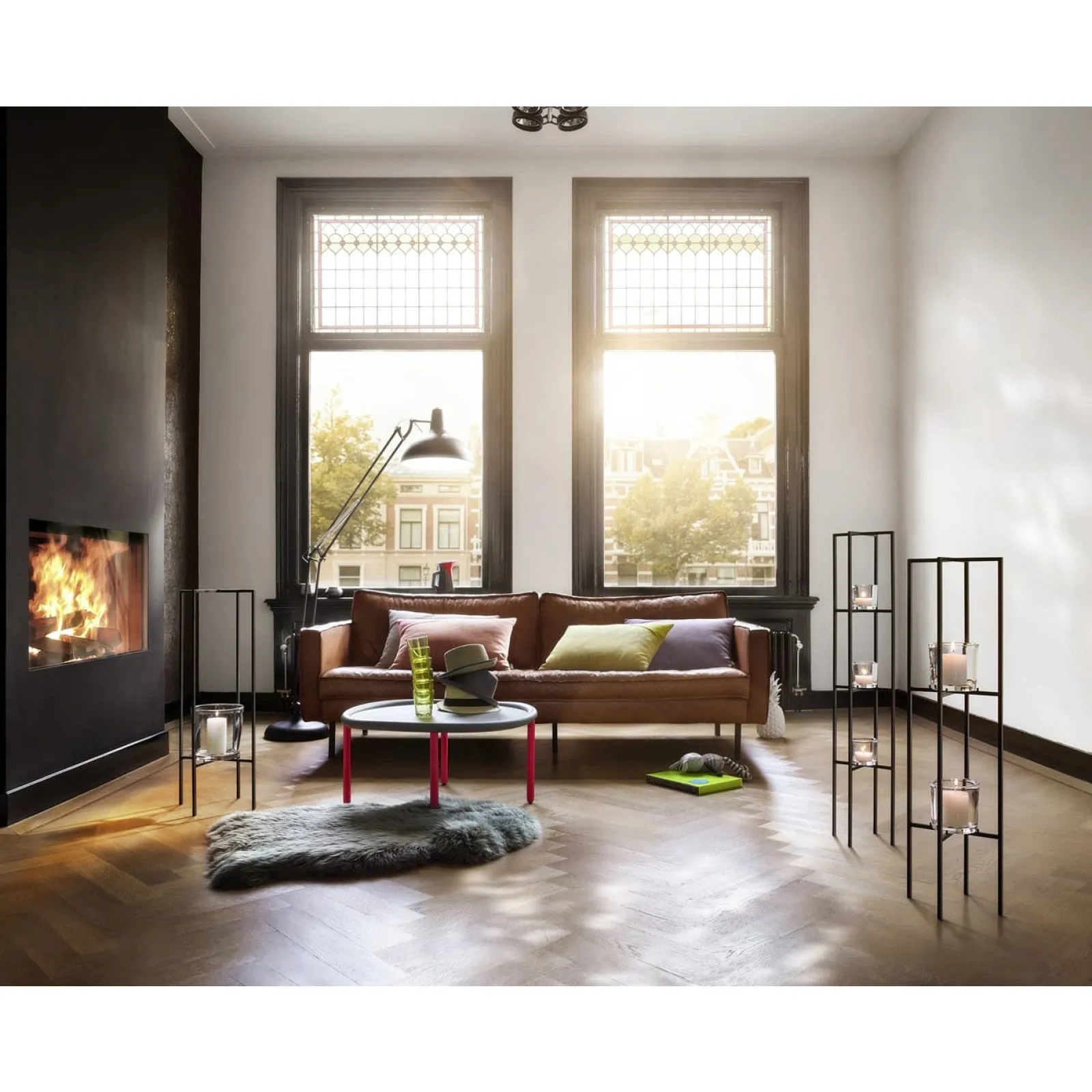 Blomus Glass Candle Holders on 2-Tiered Black Steel Frame NERO 90cm