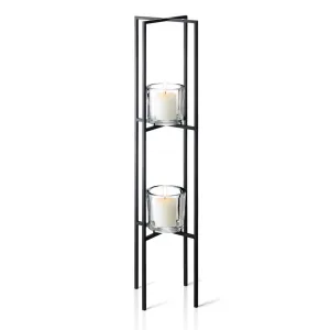 Blomus Glass Candle Holders on 2-Tiered Black Steel Frame NERO 90cm