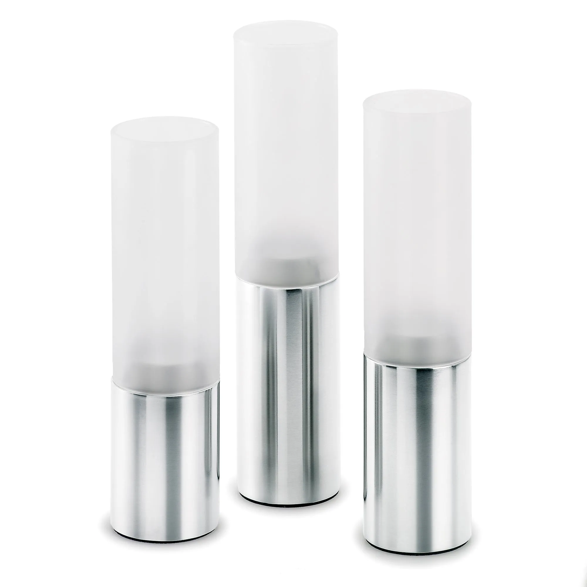 Blomus Tealight Holders: Matt Stainless-Steel with Frosted Glass FARO 3 Pcs