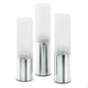 Blomus Tealight Holders: Matt Stainless-Steel with Frosted Glass FARO 3 Pcs