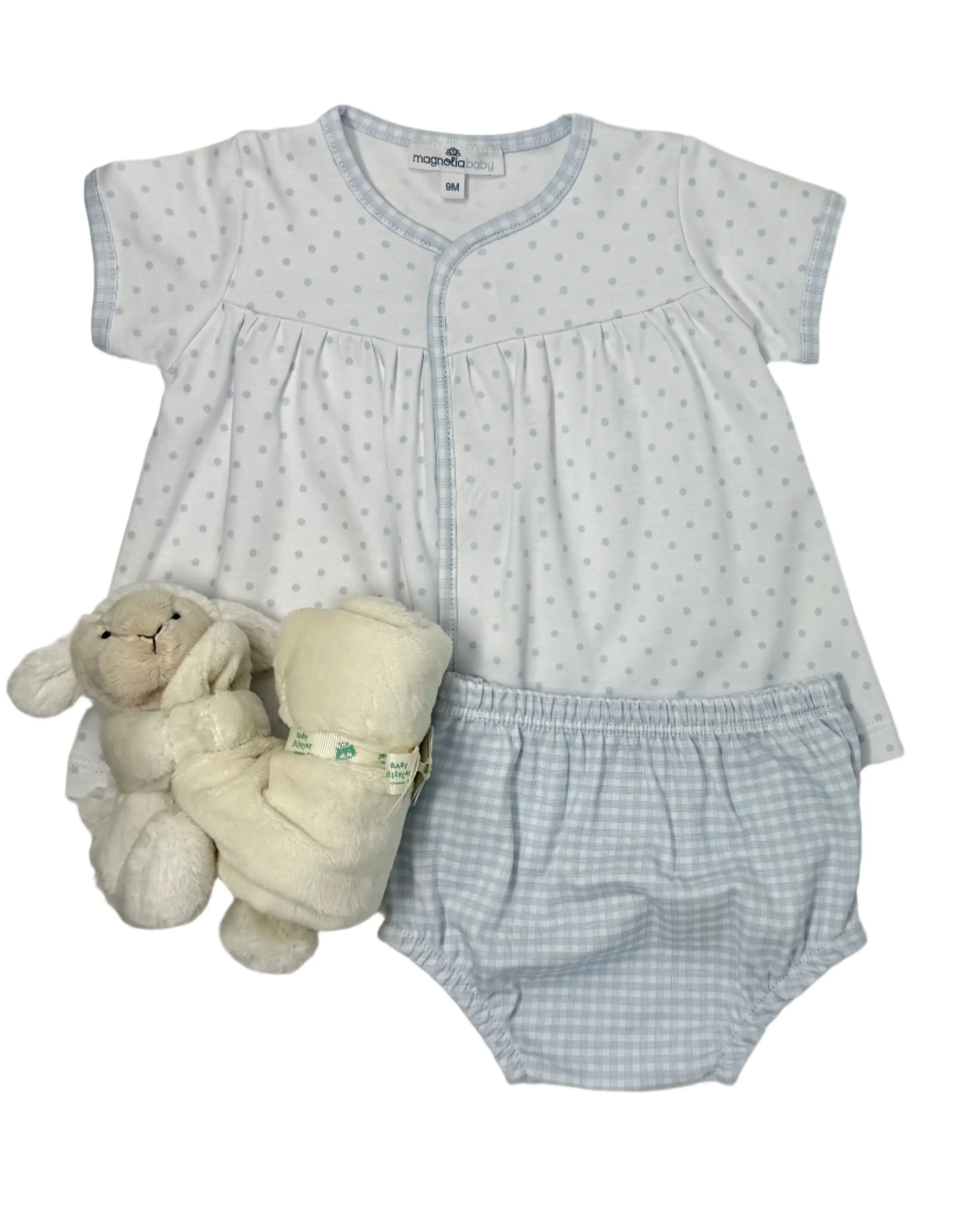 Blue Gingham Dots Diaper Cover Set