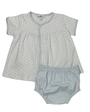 Blue Gingham Dots Diaper Cover Set