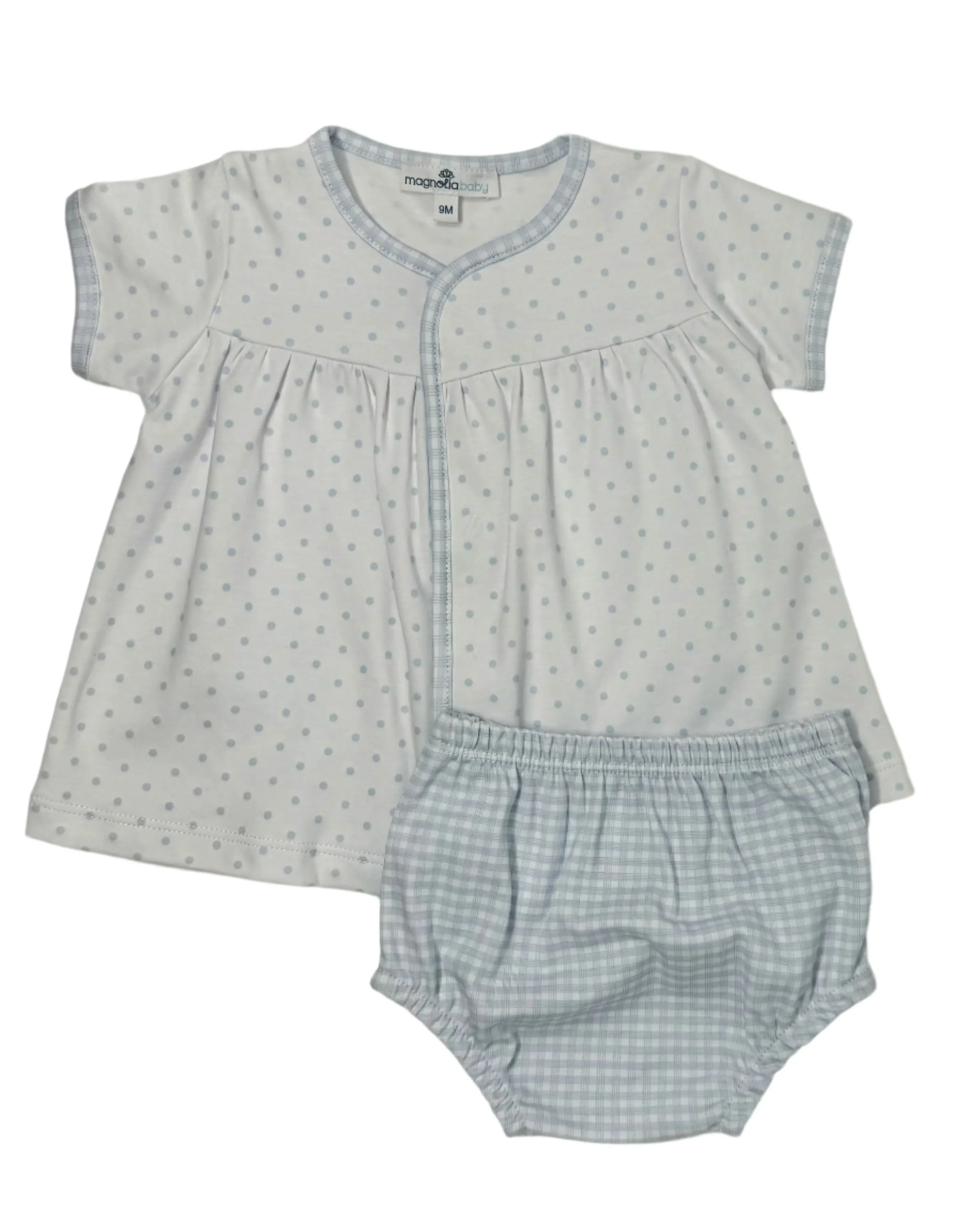Blue Gingham Dots Diaper Cover Set