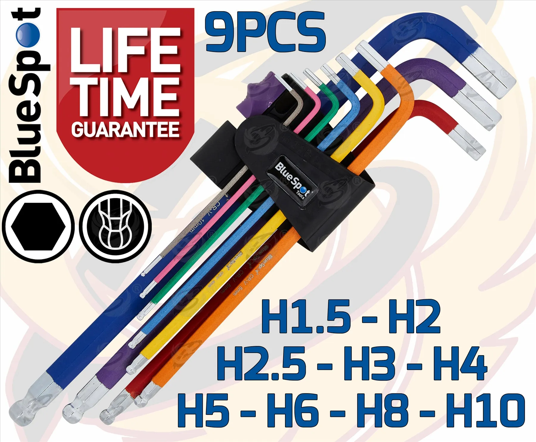 BLUESPOT 18PCS COLOUR CODED TAMPERPROOF TORX & BALL END HEX KEY SETS
