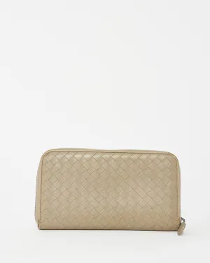 Bottega Veneta Grey Intrecciato Leather Long Zip Wallet