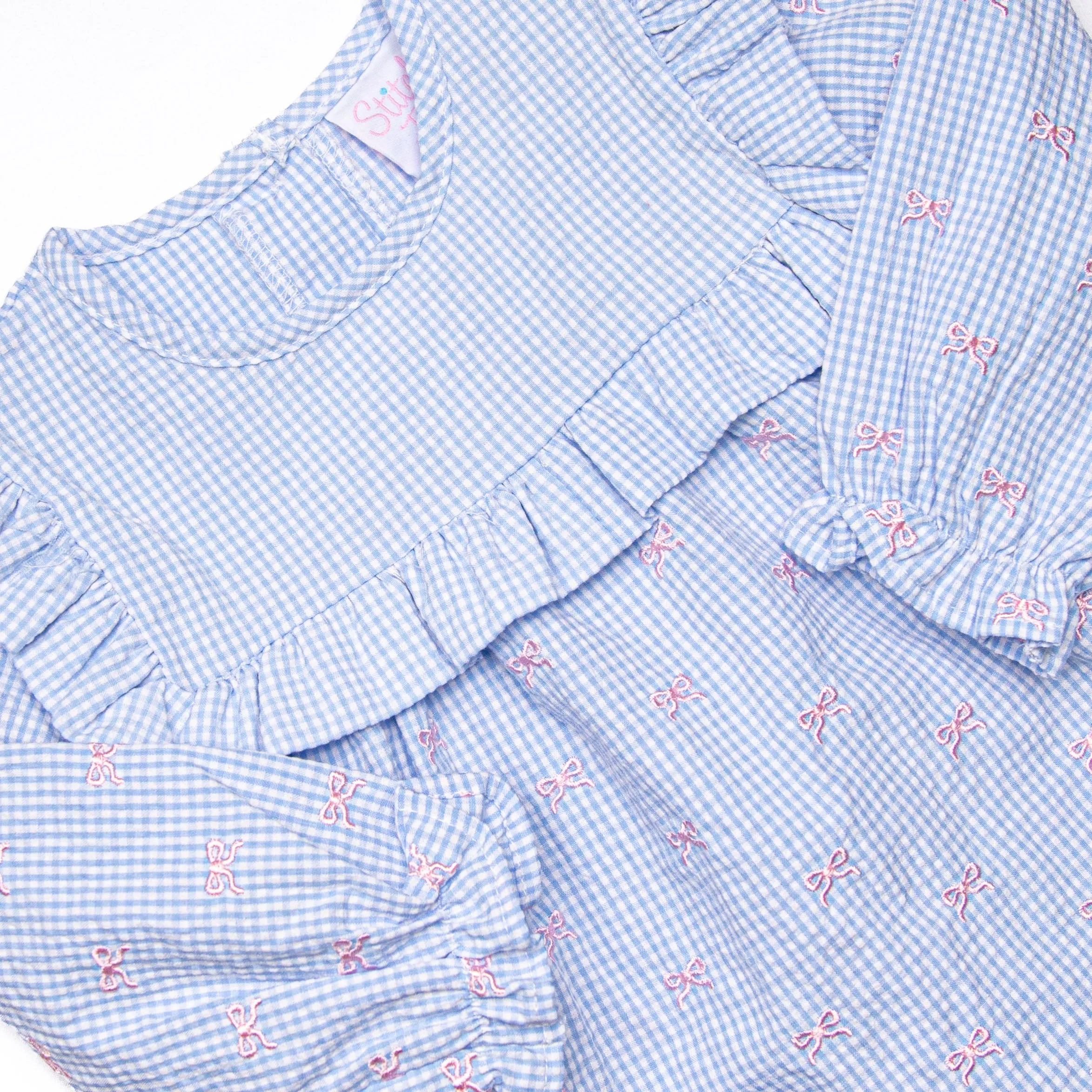 Brooksy Bows Embroidered Diaper Set, Blue Gingham