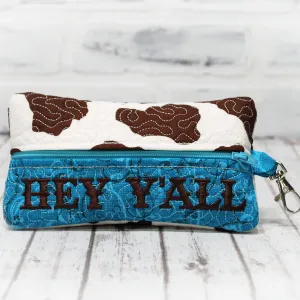 Brown Cow and Turquoise Personalized Quilted Pouch