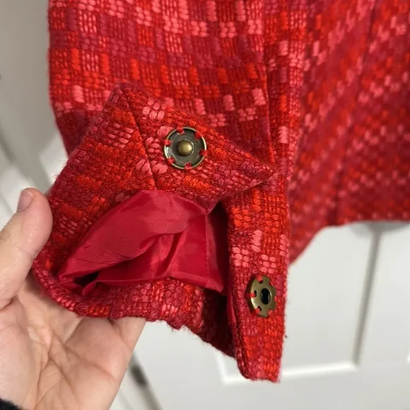 CAbi Sloan Red/Pink Tweed Wool Blend Peacoat Jacket Style #3031 Women's XS