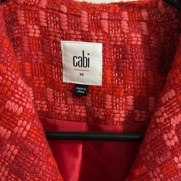CAbi Sloan Red/Pink Tweed Wool Blend Peacoat Jacket Style #3031 Women's XS