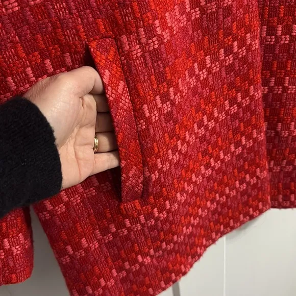 CAbi Sloan Red/Pink Tweed Wool Blend Peacoat Jacket Style #3031 Women's XS