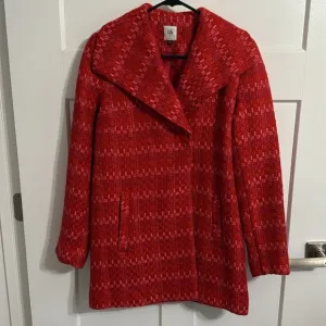 CAbi Sloan Red/Pink Tweed Wool Blend Peacoat Jacket Style #3031 Women's XS