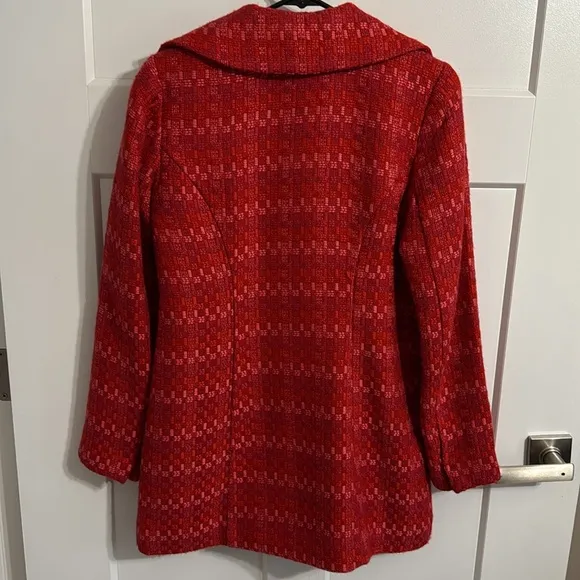 CAbi Sloan Red/Pink Tweed Wool Blend Peacoat Jacket Style #3031 Women's XS