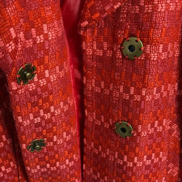 CAbi Sloan Red/Pink Tweed Wool Blend Peacoat Jacket Style #3031 Women's XS