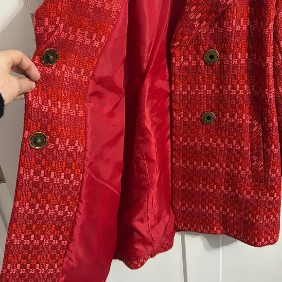 CAbi Sloan Red/Pink Tweed Wool Blend Peacoat Jacket Style #3031 Women's XS