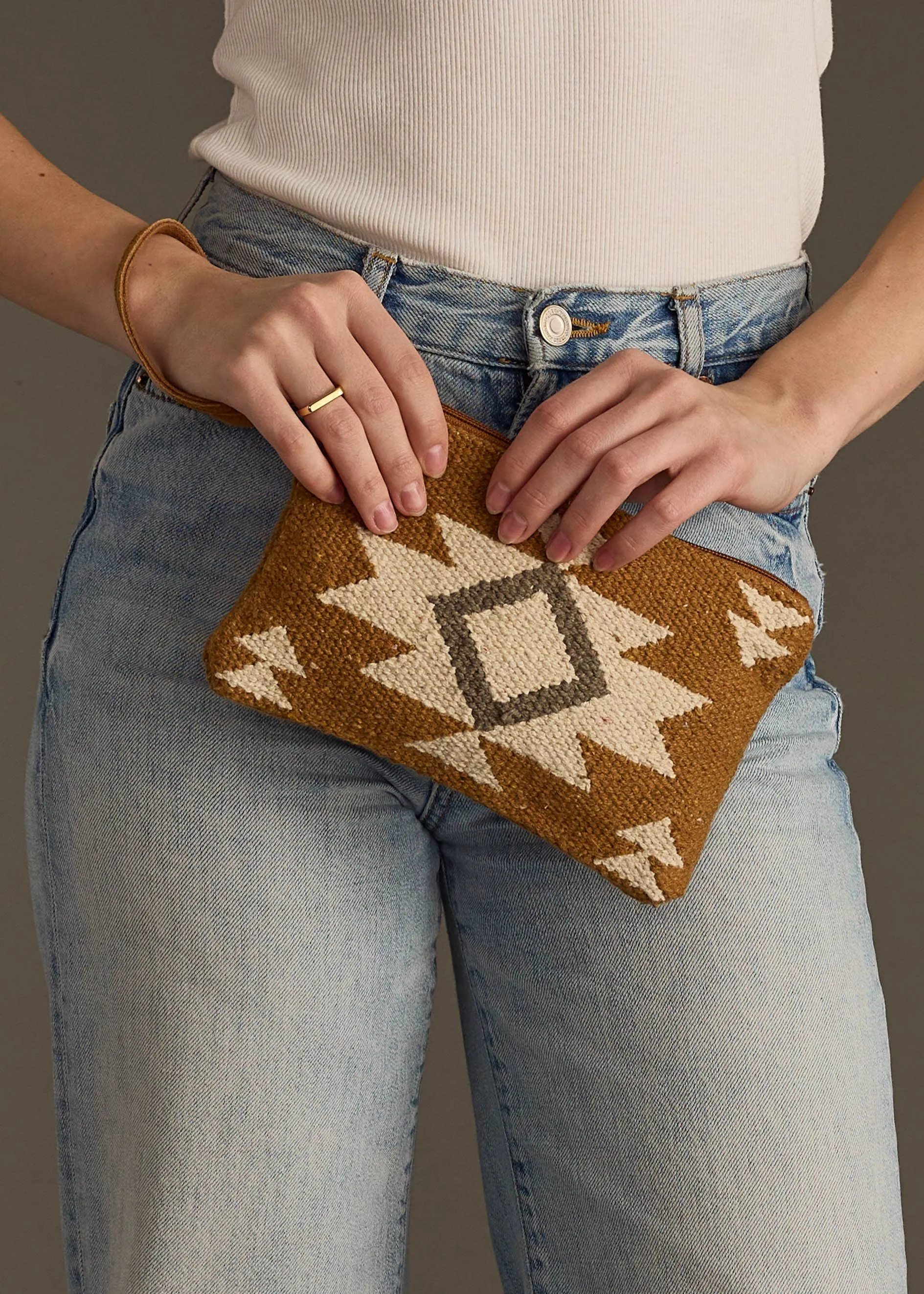 Camel, Cream & Gray Aztec Wristlet