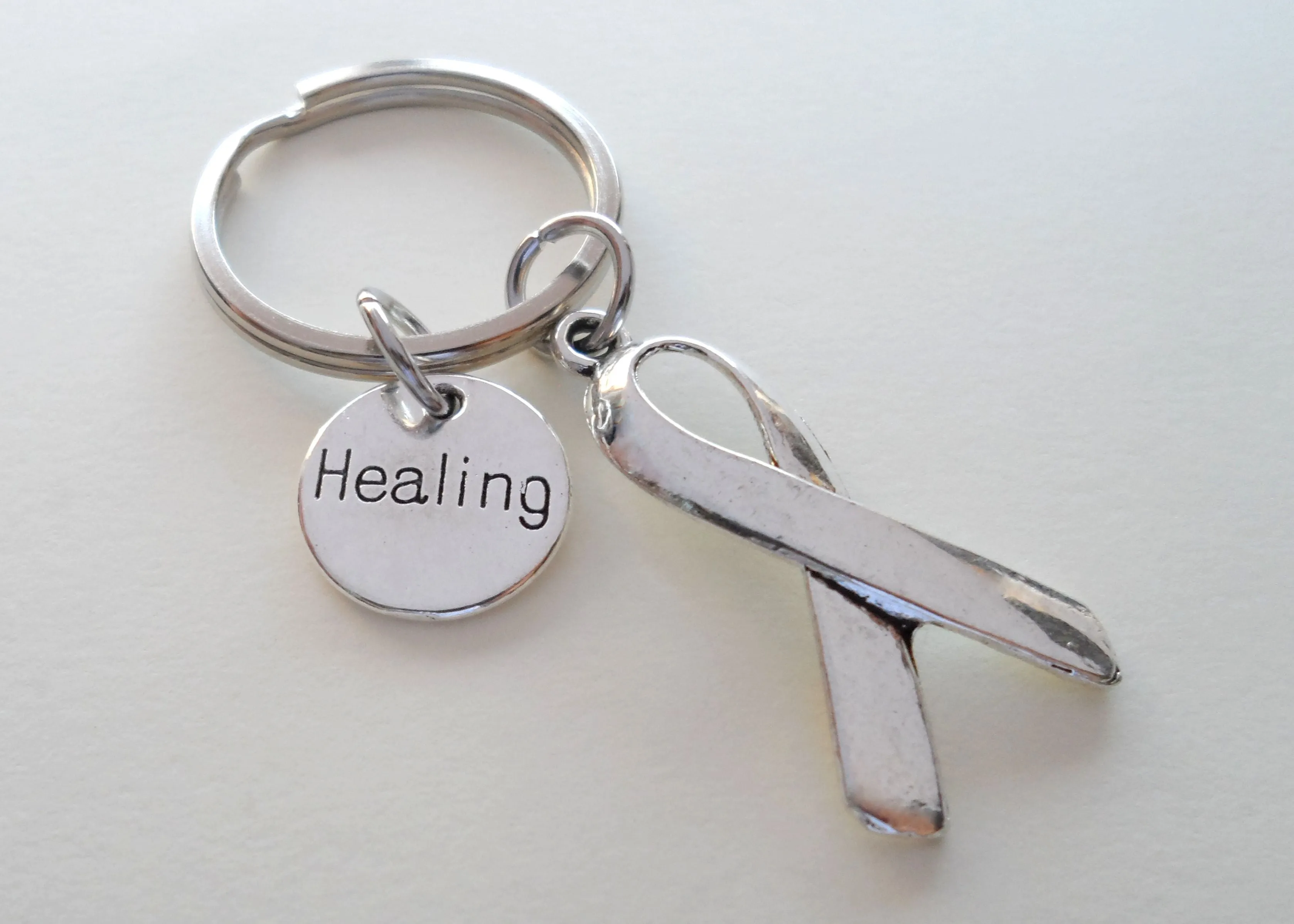Cancer Awareness Ribbon & Healing Charm Keychain - Carry With You Hope And Strength
