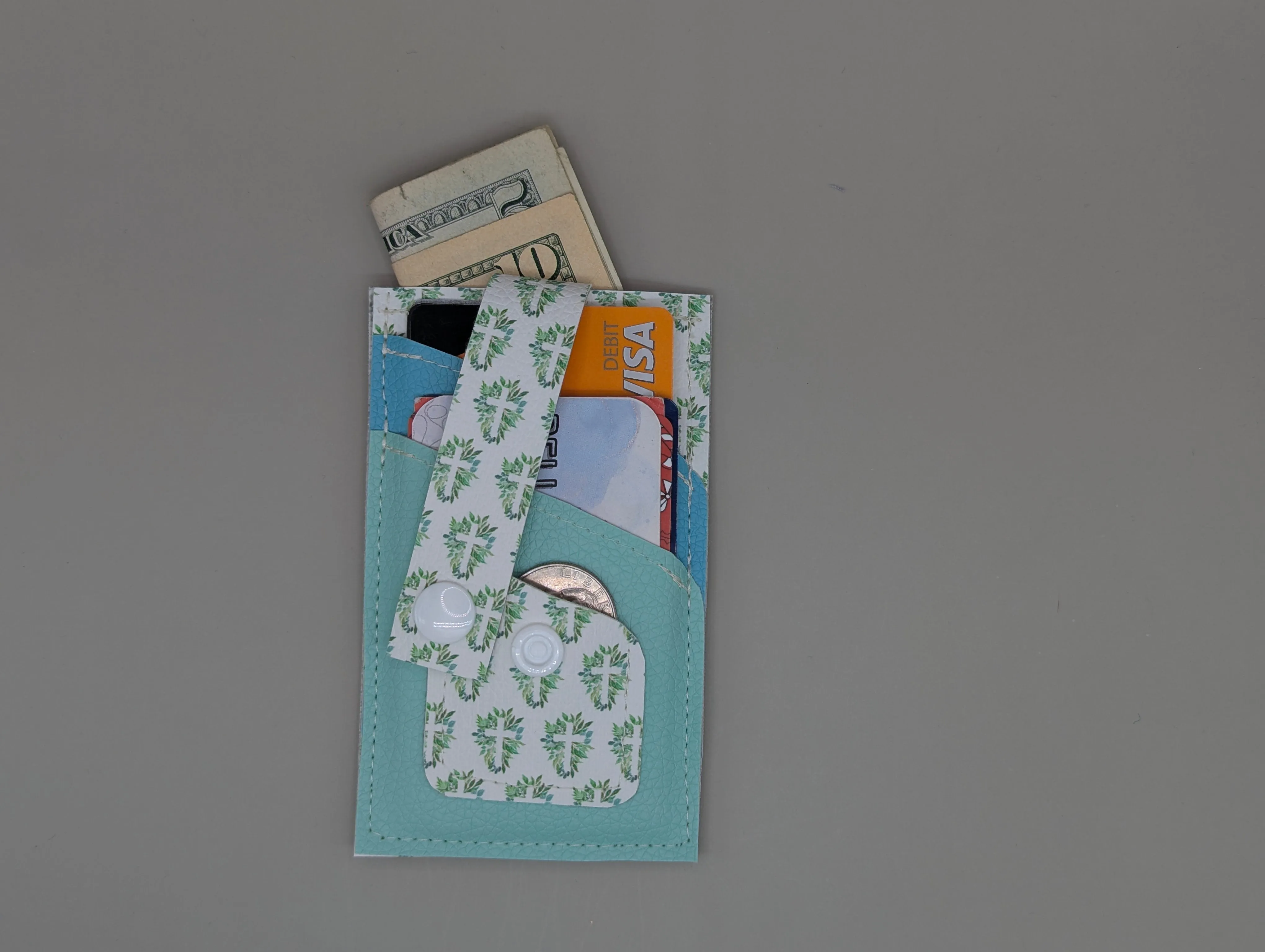 Card wallet /w coin pocket- Floral Cross