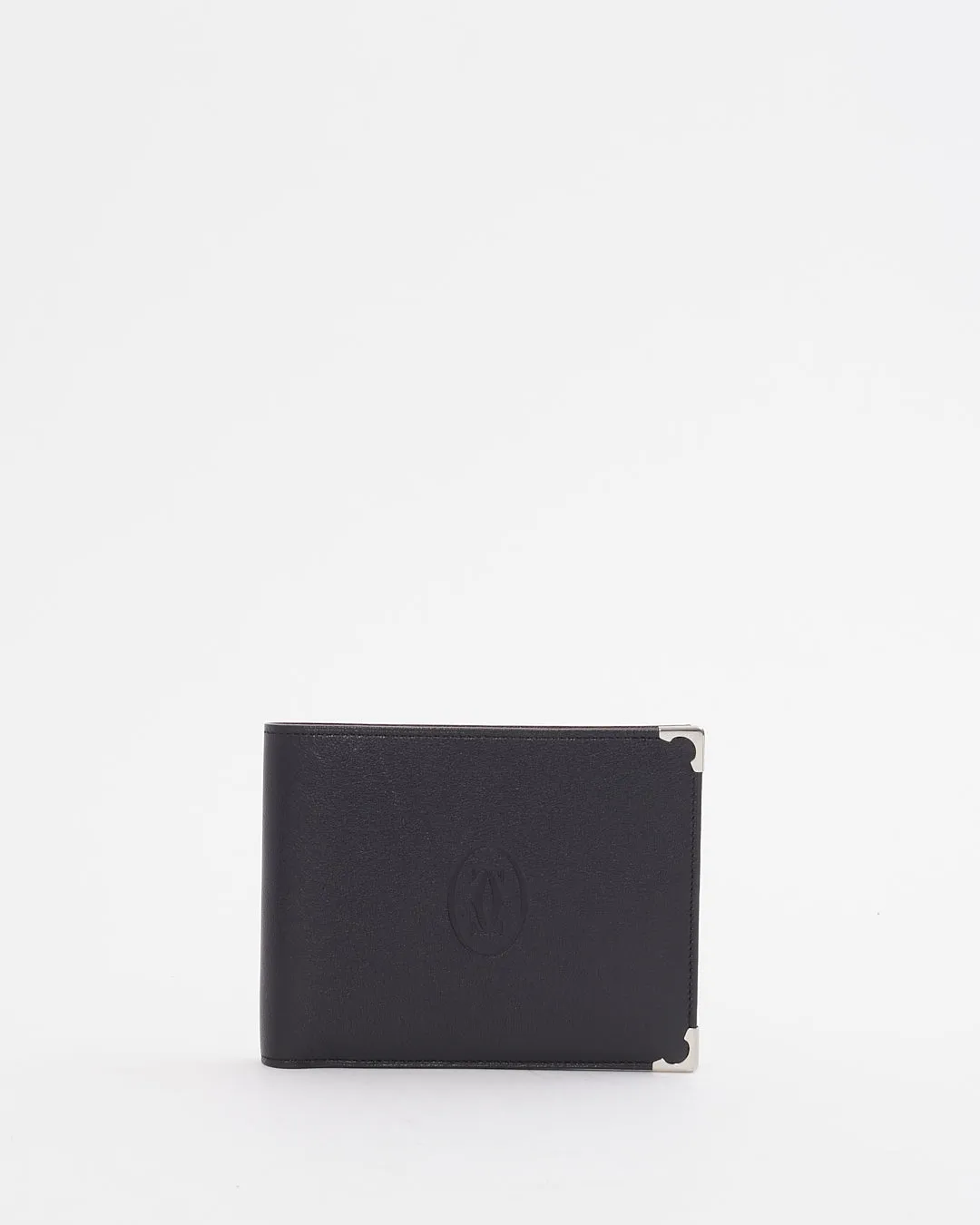 Cartier Black Leather Stainless Steel Finish Must de Cartier Logo Wallet