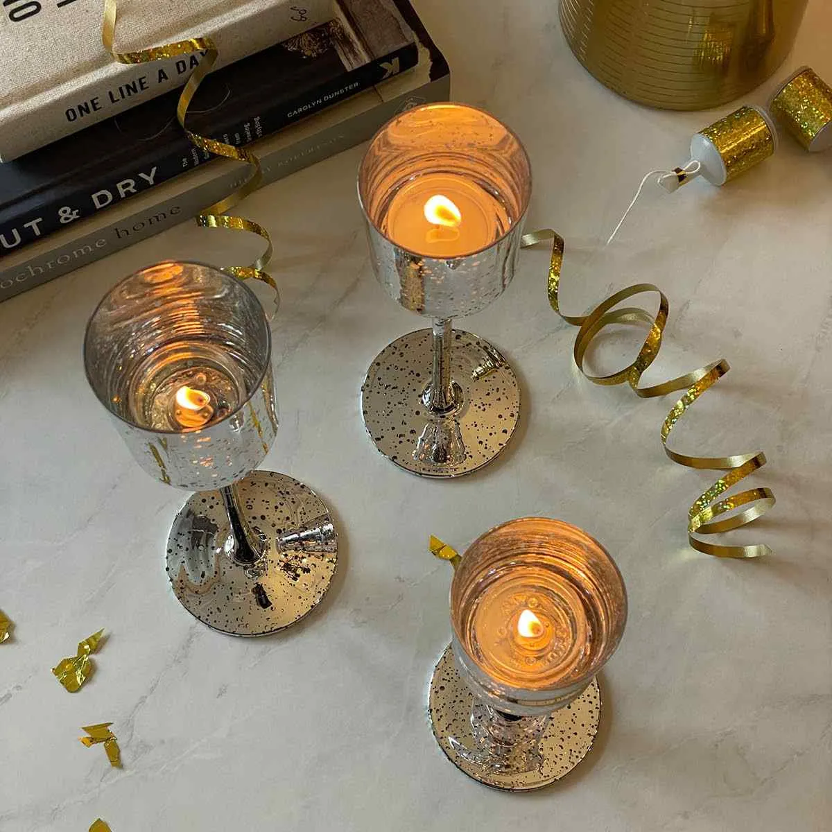 Celestial Mercury Glass Tealight/Votive Holder Trio