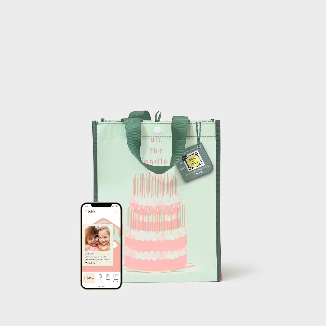 Chic Pastels Bundle | Reusable Gift Bag   QR Greeting Card | 8 Pieces