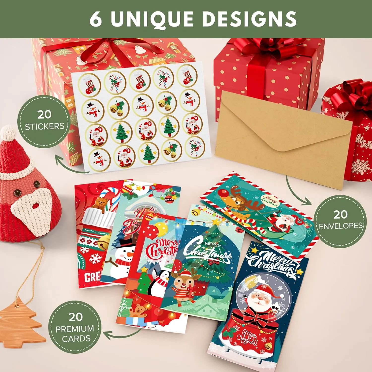 Christmas Money Cards, 20 Pack with Envelopes for Cash, Checks, or Gift Cards