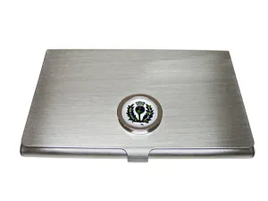 Circular Green Scottish Thistle Business Card Holder