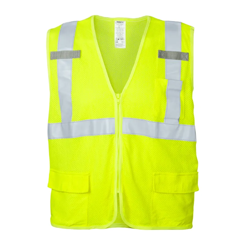 Class 2 FR Modacrylic and Aramid Safety Vest with Zipper Closure (Hi Vis Lime)