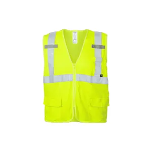 Class 2 FR Modacrylic and Aramid Safety Vest with Zipper Closure (Hi Vis Lime)
