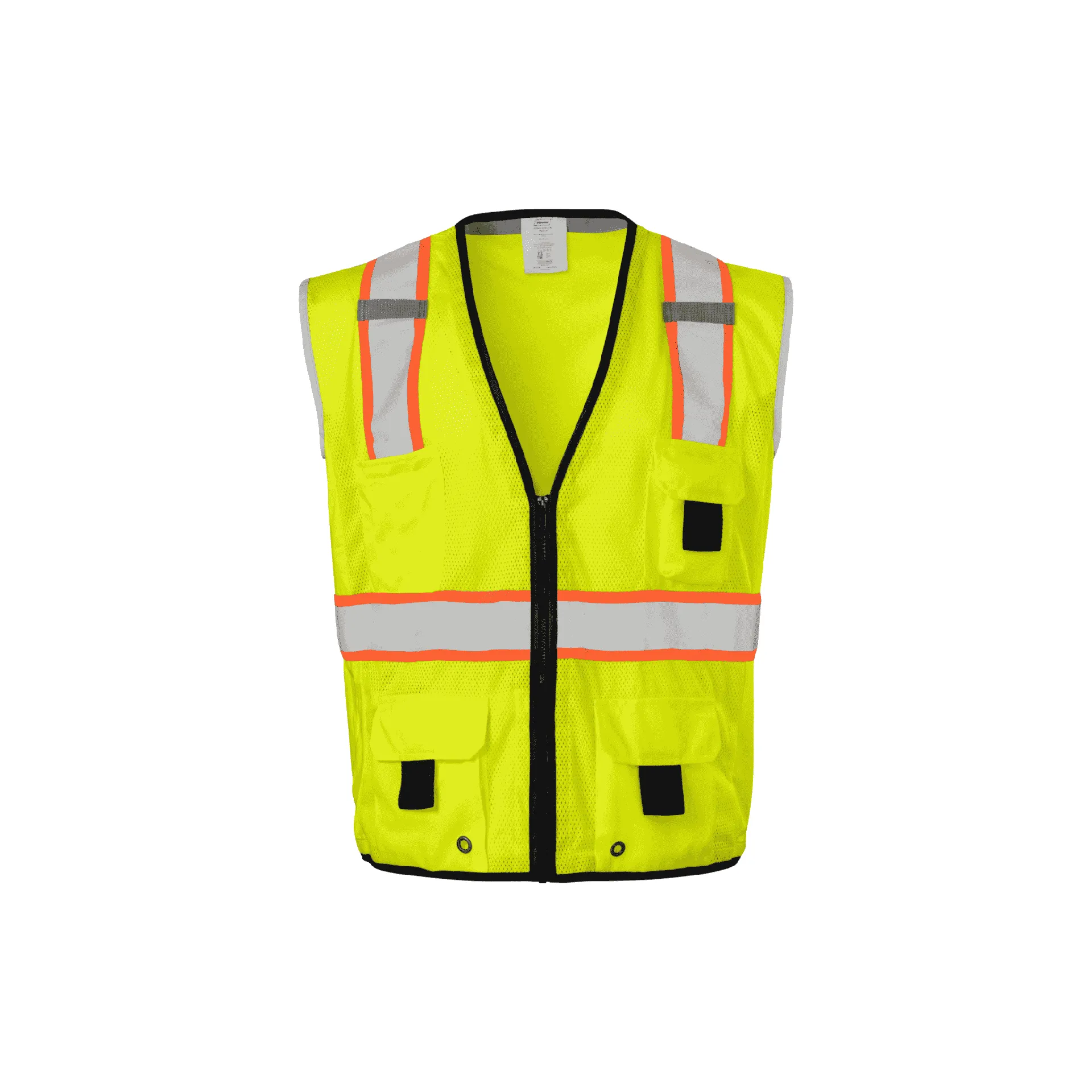 Class 2 Lime Safety Vest with Two Tone Tape and Zipper Closure (11 Pockets)
