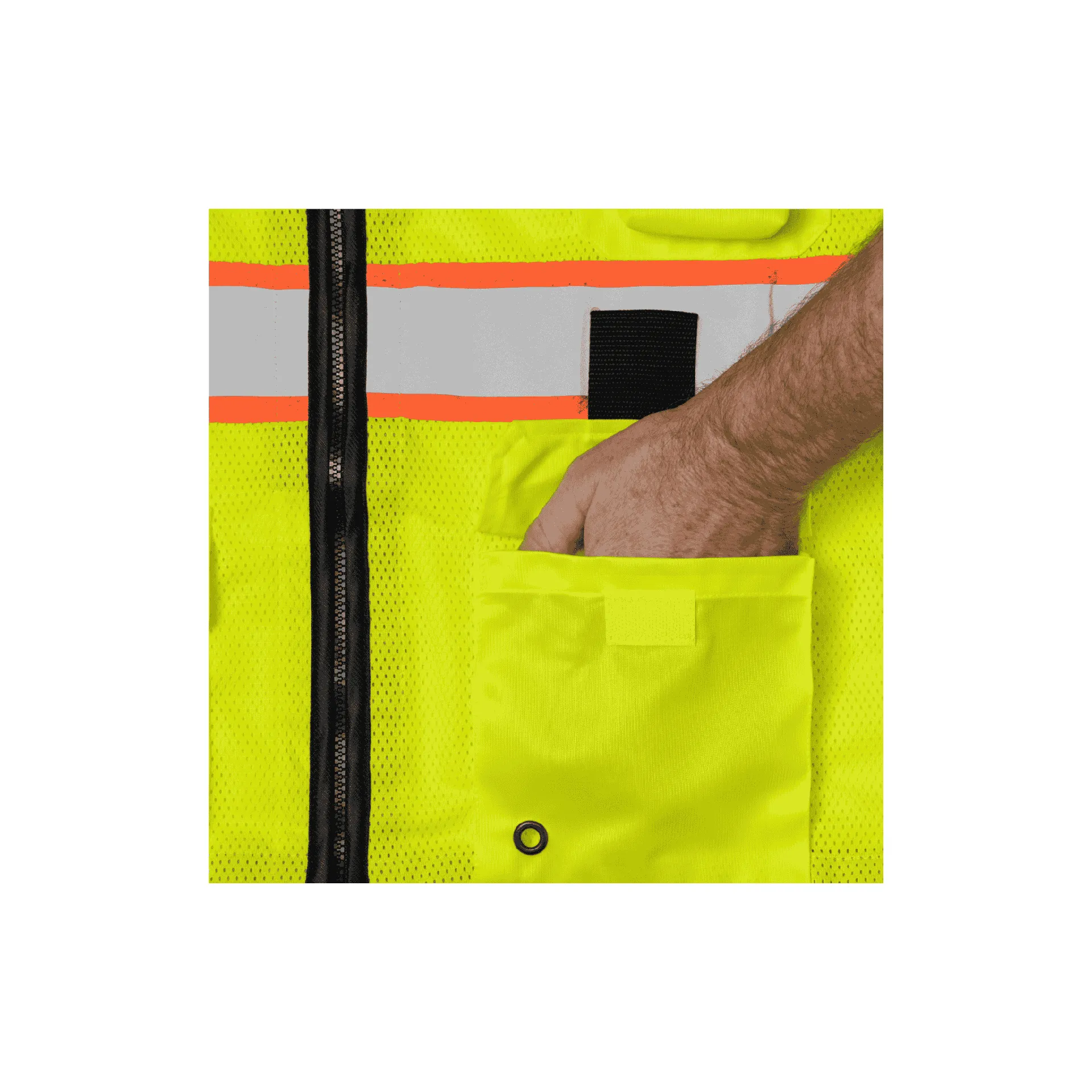 Class 2 Lime Safety Vest with Two Tone Tape and Zipper Closure (11 Pockets)