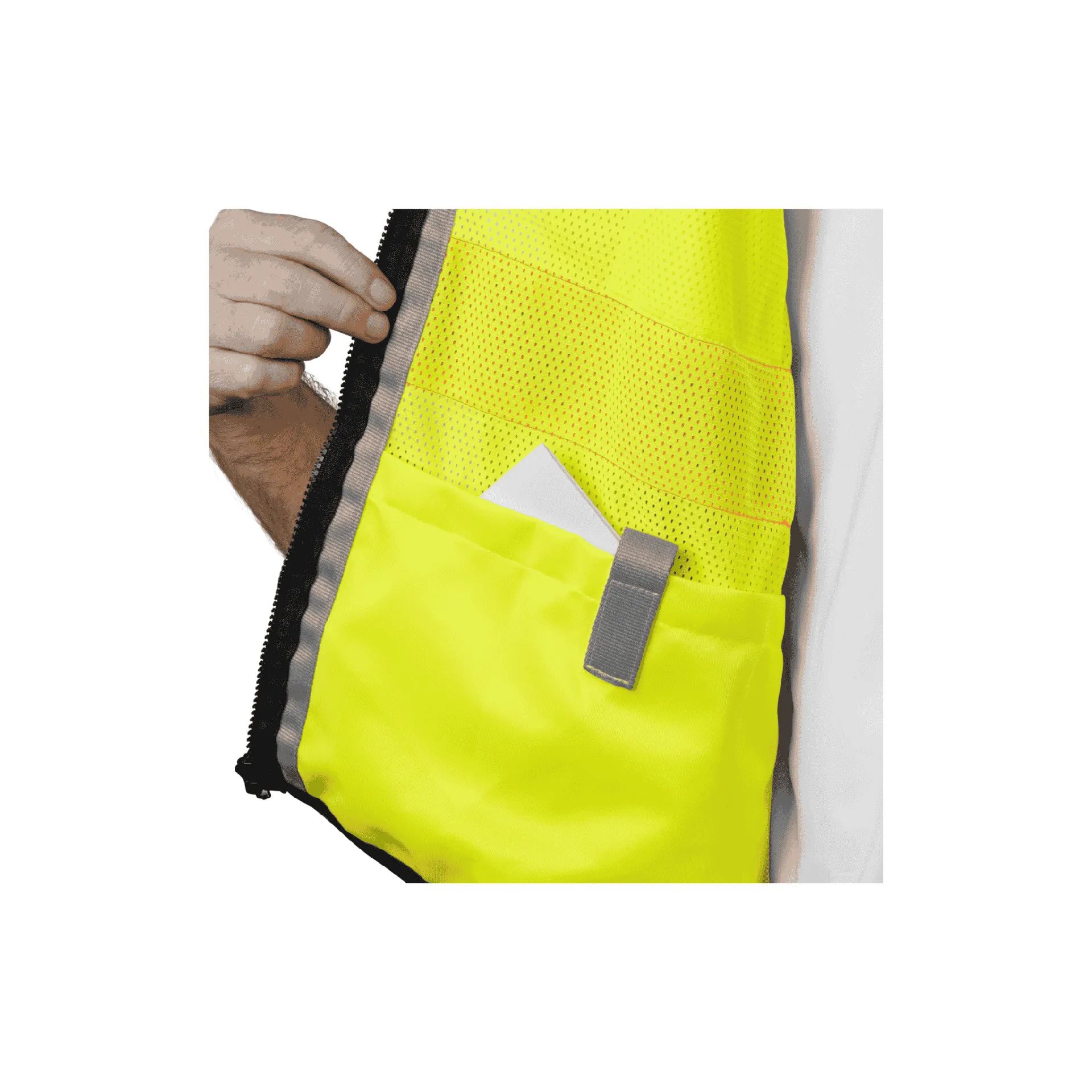 Class 2 Lime Safety Vest with Two Tone Tape and Zipper Closure (11 Pockets)