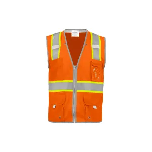 Class 2 Orange Safety Vest with Zipper Closure (10 Pockets)