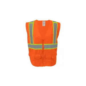 Class 2 Orange Surveyor Safety Vest with Fabric Front and Mesh Back