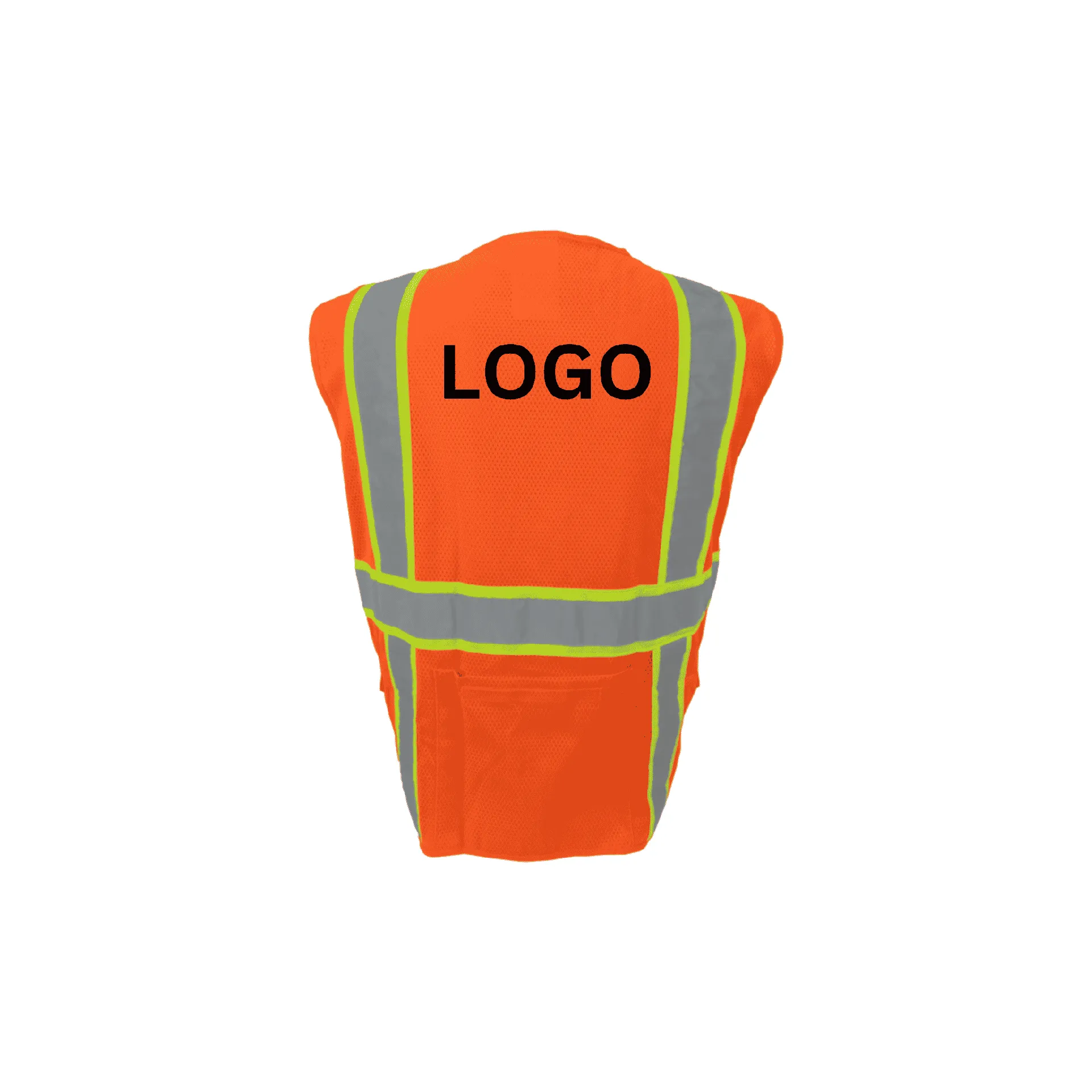 Class 2 Orange Surveyor Safety Vest with Fabric Front and Mesh Back