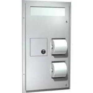 Combination Commercial Seat Cover/Toilet Paper Dispensers/Sanitary Napkin Disposal, Partition-Mounted, Stainless Steel ASI 0481