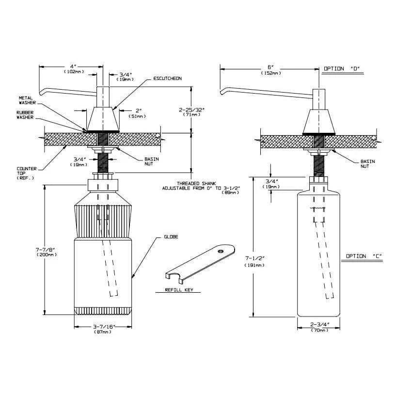 Commercial Foam Soap Dispenser, Countertop Mounted, Manual-Push, Stainless Steel - 4" Spout Length ASI 0332