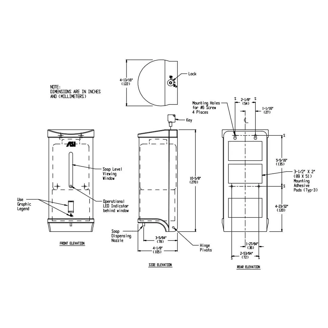 Commercial Liquid Soap Dispenser, Surface-Mounted, Touch-Free, Stainless Steel - 30 Oz ASI 0362