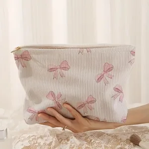 Corduroy Pink Bow Bag Cosmetic Bag