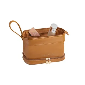 CORIOS Toiletry Bag For Women Portable Make Up Bag Waterproof Wash Bag PU Leather Cosmetic Bag Bathroom Shower Bag Multifunctional Travel Organizer For Shampoo, Cosmetics, Toiletries Brown B