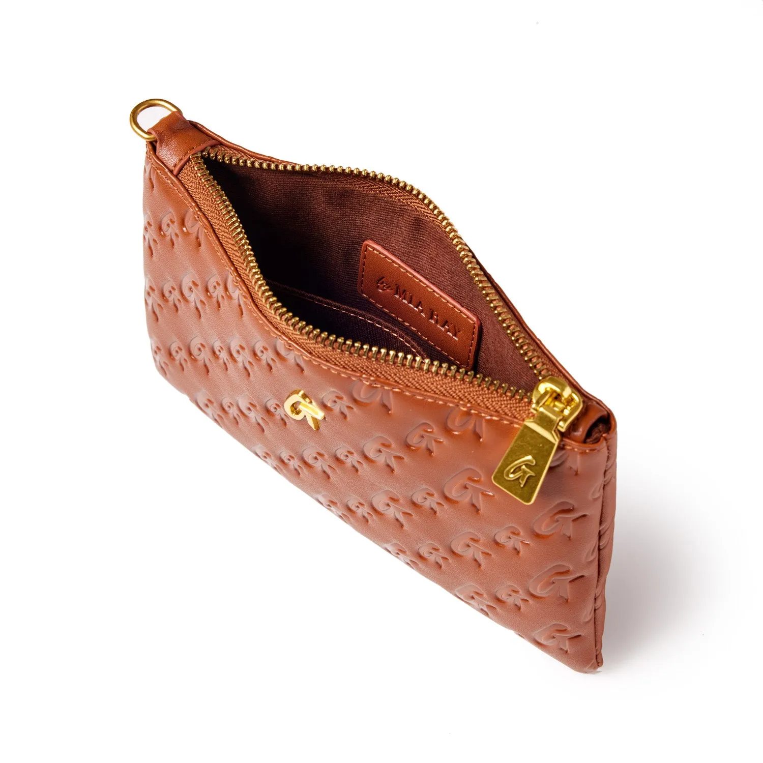 COSMETIC POUCH AND WRISTLET BUNDLE - BROWN