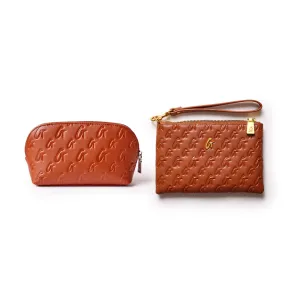 COSMETIC POUCH AND WRISTLET BUNDLE - BROWN