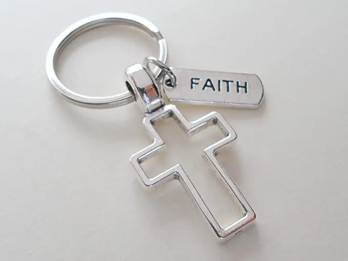 Cross Keychain with Faith Tag Charm, Religious Keychain