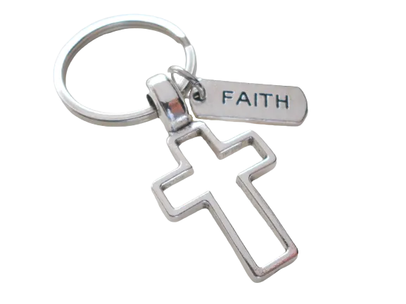 Cross Keychain with Faith Tag Charm, Religious Keychain