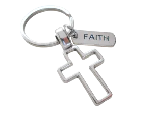 Cross Keychain with Faith Tag Charm, Religious Keychain