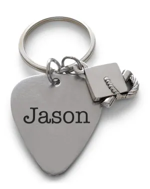 Custom Engraved Graduation Metal Guitar Pick Keychain with Graduate Cap Charm, Class of 2025 Personalized Graduate Keychain, Gift for Graduate