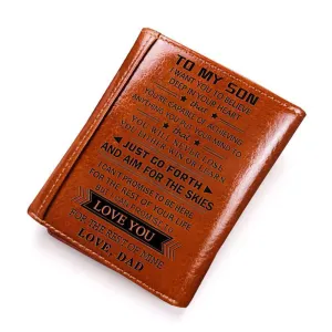 Dad to Son Gifts, Engraved Trifold Leather Wallets