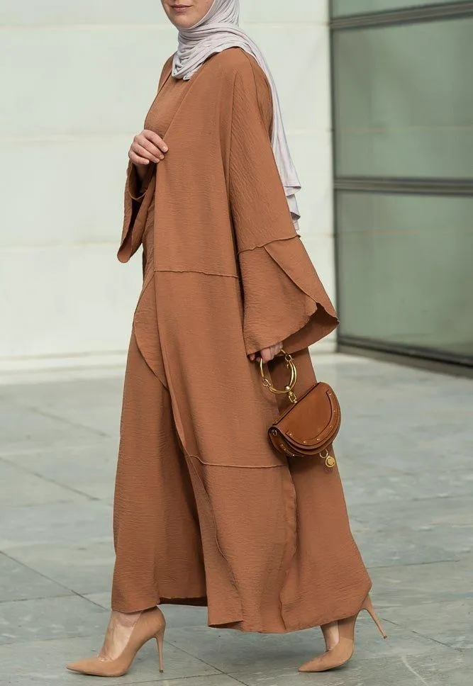 Deluna three piece maxi lightweight abaya in rustic brown
