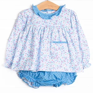 Denim Dot Daisies Diaper Set, Blue